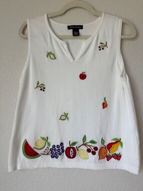 Goodclothes Fruit Embroidered Tank Top White Cotton Cottagecore L